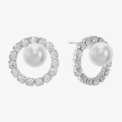 Monet Jewelry Silver Tone Glass Simulated Pearl 17mm Round Stud Earrings