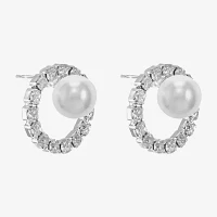 Monet Jewelry Silver Tone Glass Simulated Pearl 17mm Round Stud Earrings