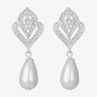 Monet Jewelry Silver Tone Glass Simulated Pearl Drop Earrings
