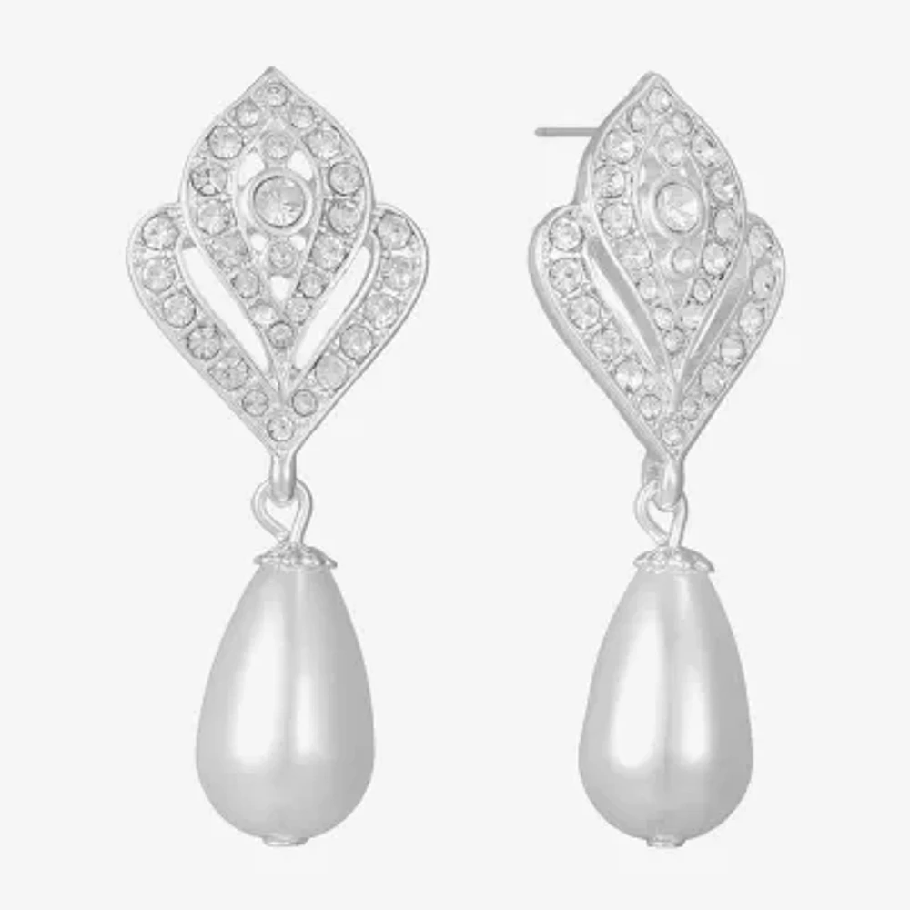 Monet Jewelry Silver Tone Glass Simulated Pearl Drop Earrings