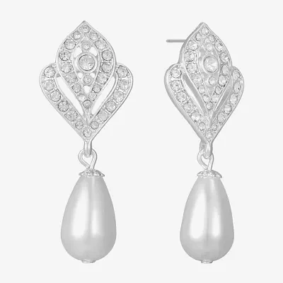 Monet Jewelry Silver Tone Glass Simulated Pearl Drop Earrings
