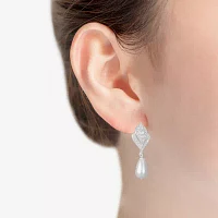 Monet Jewelry Silver Tone Glass Simulated Pearl Drop Earrings