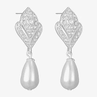 Monet Jewelry Silver Tone Glass Simulated Pearl Drop Earrings
