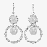Monet Jewelry Silver Tone Glass Simulated Pearl Round Drop Earrings