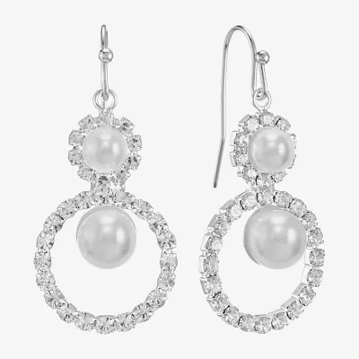Monet Jewelry Silver Tone Glass Simulated Pearl Round Drop Earrings