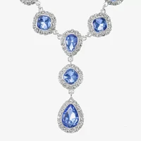 Monet Jewelry Halo Womens Blue Glass Pear Cushion Y Necklace