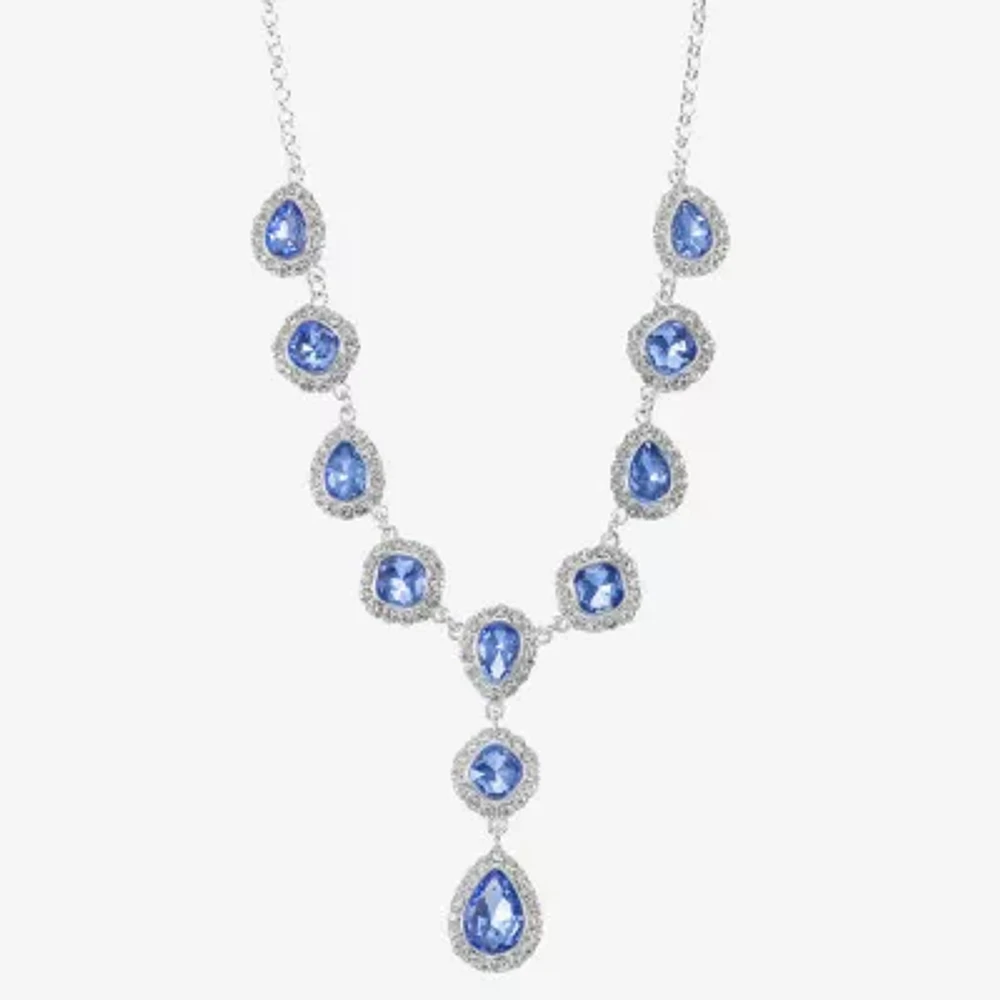 Monet Jewelry Halo Womens Blue Glass Pear Cushion Y Necklace