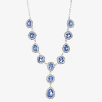 Monet Jewelry Halo Womens Blue Glass Pear Cushion Y Necklace