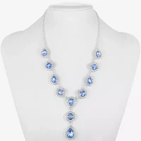 Monet Jewelry Halo Womens Blue Glass Pear Cushion Y Necklace