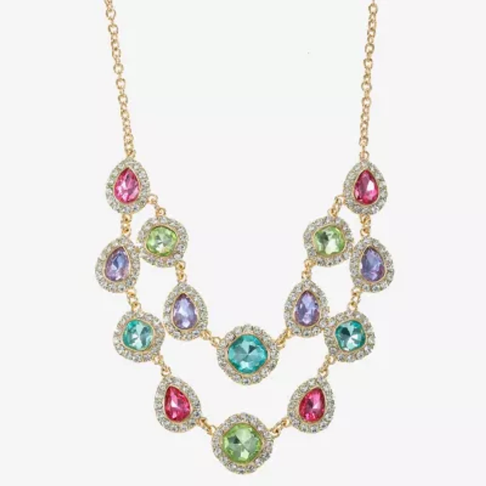 Monet Jewelry Halo Multi Color Glass Gold Tone Strand Necklace