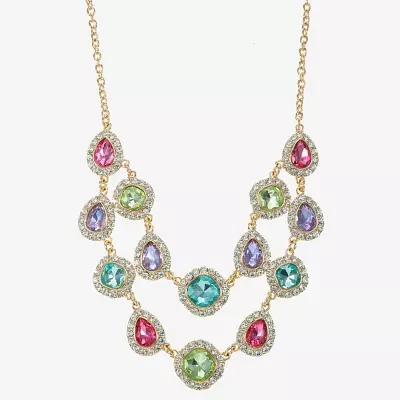 Monet Jewelry Halo Multi Color Glass Gold Tone Strand Necklace