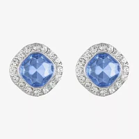 Monet Jewelry Halo Blue Glass 18mm Cushion Stud Earrings