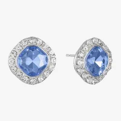 Monet Jewelry Halo Blue Glass 18mm Cushion Stud Earrings