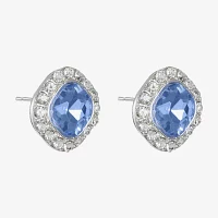 Monet Jewelry Halo Blue Glass 18mm Cushion Stud Earrings