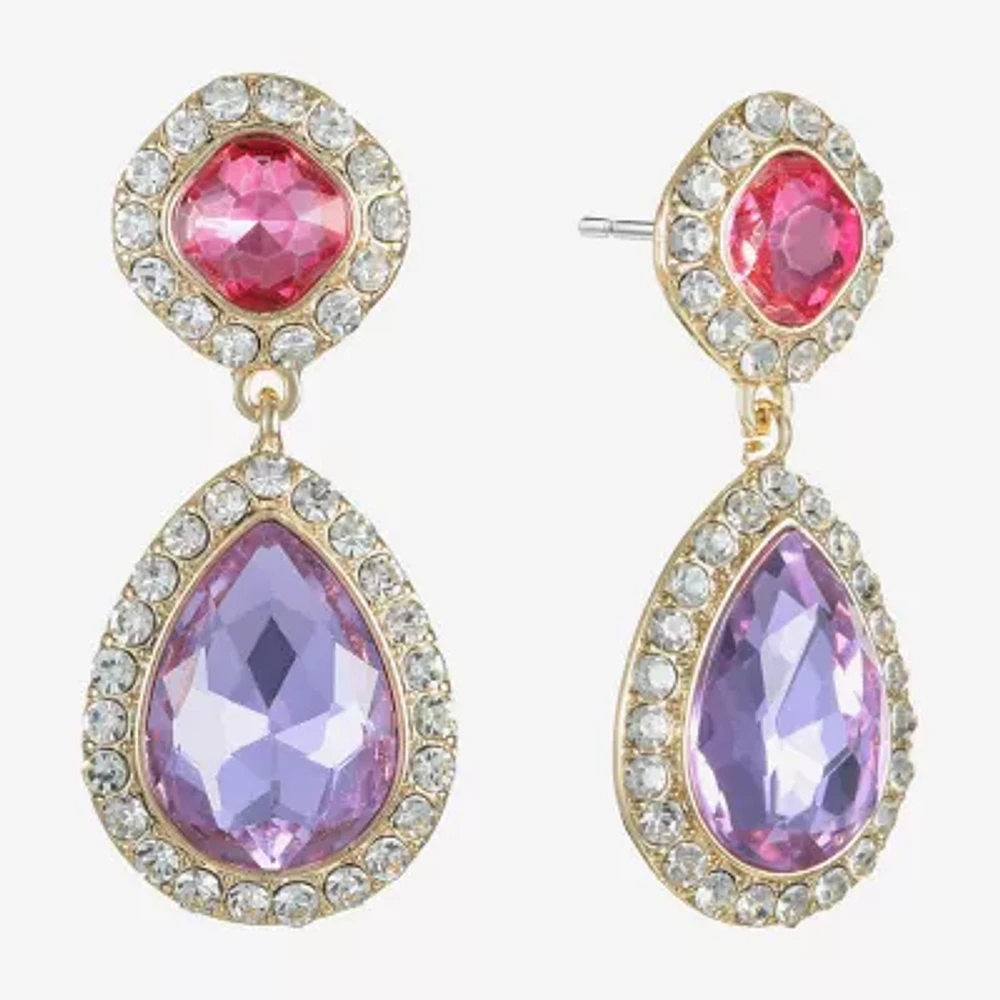 Monet Jewelry Halo Multi Color Glass Drop Earrings