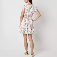 Brannan Womens Short Sleeve Floral Fit + Flare Dress