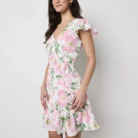 Brannan Womens Short Sleeve Floral Fit + Flare Dress