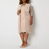 Maya Brooke Womens Windowpane Jacket Dress Plus