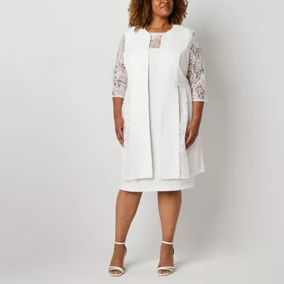 Maya Brooke Womens Jacket Dress Plus