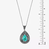 Womens Enhanced Blue Turquoise Sterling Silver Pear Pendant Necklace