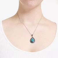 Womens Enhanced Blue Turquoise Sterling Silver Pear Pendant Necklace