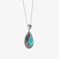 Womens Enhanced Blue Turquoise Sterling Silver Pear Pendant Necklace