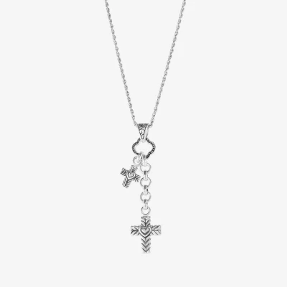 Religious Jewelry Bali Inspired Womens Enhanced Sterling Silver Cross Pendant Necklace