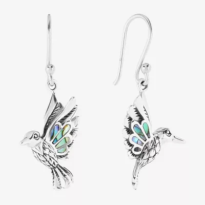 Bali Inspired Hummingbird Gray Abalone Sterling Silver Drop Earrings