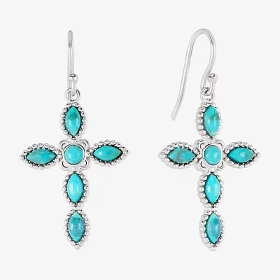 Blue Turquoise Sterling Silver Cross Drop Earrings