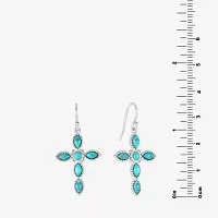 Blue Turquoise Sterling Silver Cross Drop Earrings