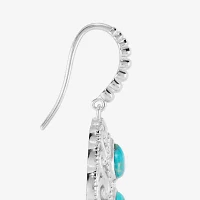 Genuine Blue Turquoise Sterling Silver Oval Drop Earrings