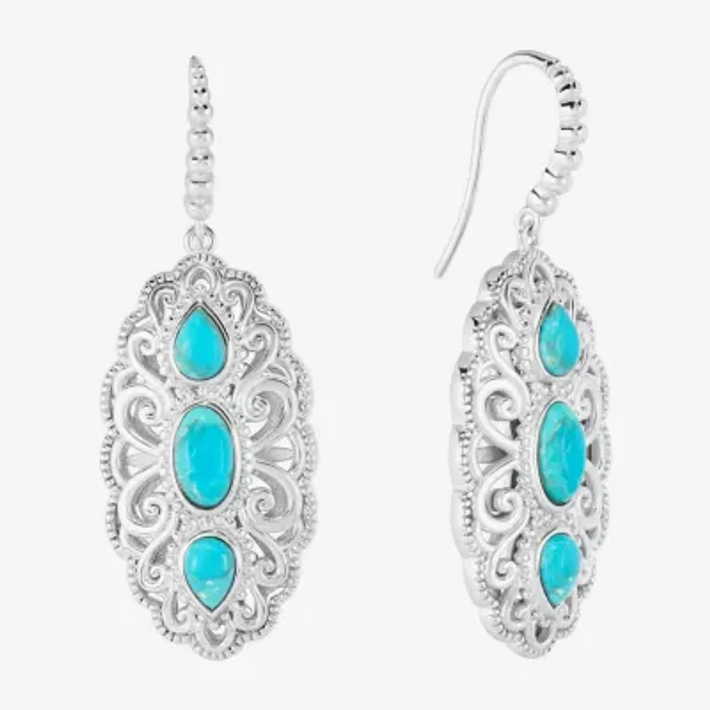Genuine Blue Turquoise Sterling Silver Oval Drop Earrings