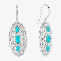 Genuine Blue Turquoise Sterling Silver Oval Drop Earrings