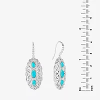Genuine Blue Turquoise Sterling Silver Oval Drop Earrings