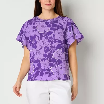 Liz Claiborne Womens Round Neck Short Sleeve Blouse