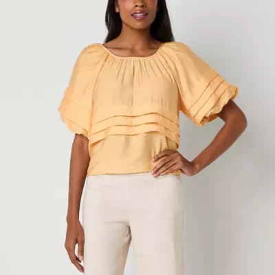 Liz Claiborne Womens Round Neck Short Sleeve Blouse