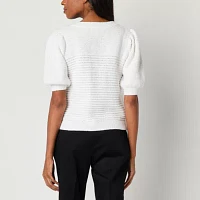 Liz Claiborne Womens Round Neck Elbow Sleeve Button Cardigan