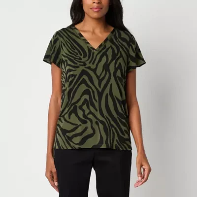 Liz Claiborne Womens V Neck Short Sleeve Blouse