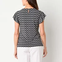 Liz Claiborne Womens Round Neck Short Sleeve Blouse
