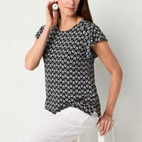 Liz Claiborne Womens Round Neck Short Sleeve Blouse