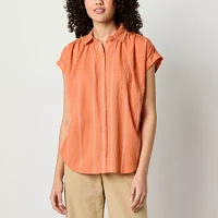 a.n.a Soft Drape Womens Short Sleeve Blouse