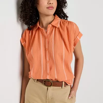 a.n.a Soft Drape Womens Short Sleeve Blouse