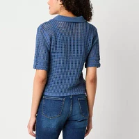 a.n.a Womens Short Sleeve Crochet Polo