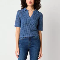 a.n.a Womens Short Sleeve Crochet Polo