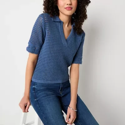 a.n.a Womens Short Sleeve Crochet Polo
