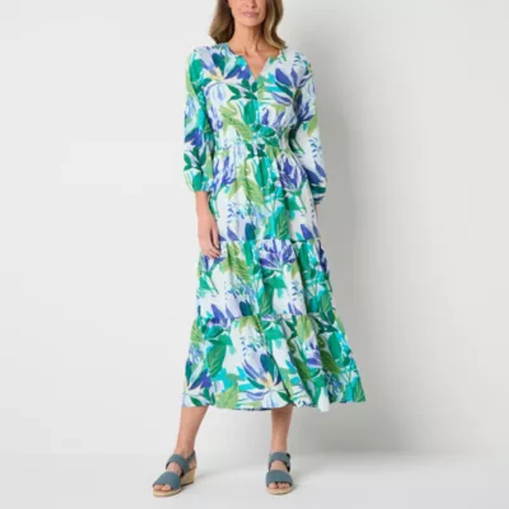 St. John's Bay Womens Long Sleeve Floral Maxi Dress