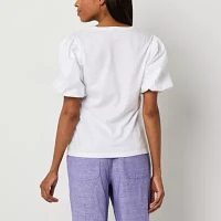 Liz Claiborne Womens V Neck Short Sleeve Blouse
