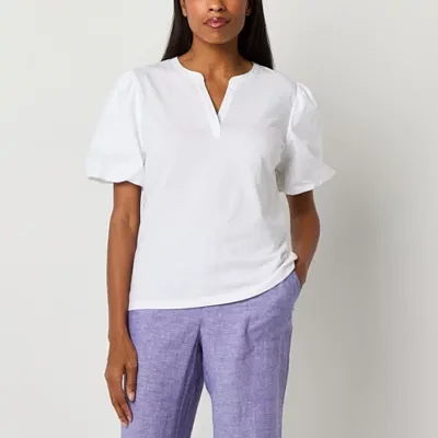 Liz Claiborne Womens V Neck Short Sleeve Blouse