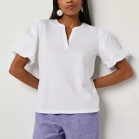 Liz Claiborne Womens V Neck Short Sleeve Blouse