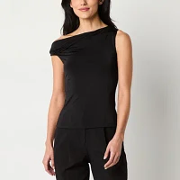 Worthington Womens Asymmetrical Neck Short Sleeve Blouse